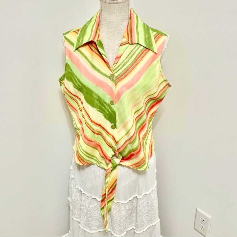Vintage Green & Pink Striped Top L - Picture 2 of 8